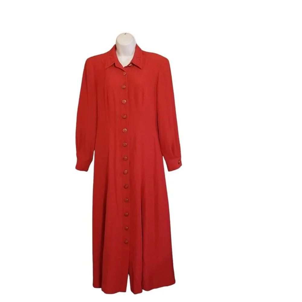 Howard Wolf Maxi Dress 12 Detachable Vest Long Sleeve Trim Buttons Red Vintage - Picture 4 of 15